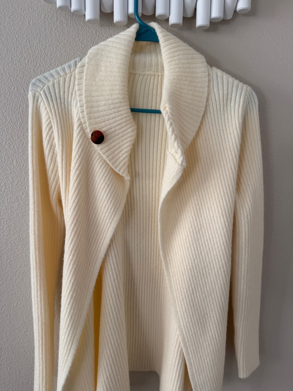 Cream Ribbed Shawl Collar Women's Sweater Cardigan